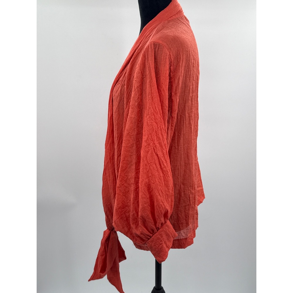 Jupee Brick Orange Tie Front Kimono Cardigan Balloon Sleeve Gauze Top Small NWT - Picture 3 of 8